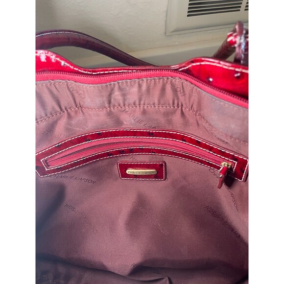 Charlie Lapson Deluxe Shoulder Bag Red Ostrich Embossed Leather - Picture 11 of 11
